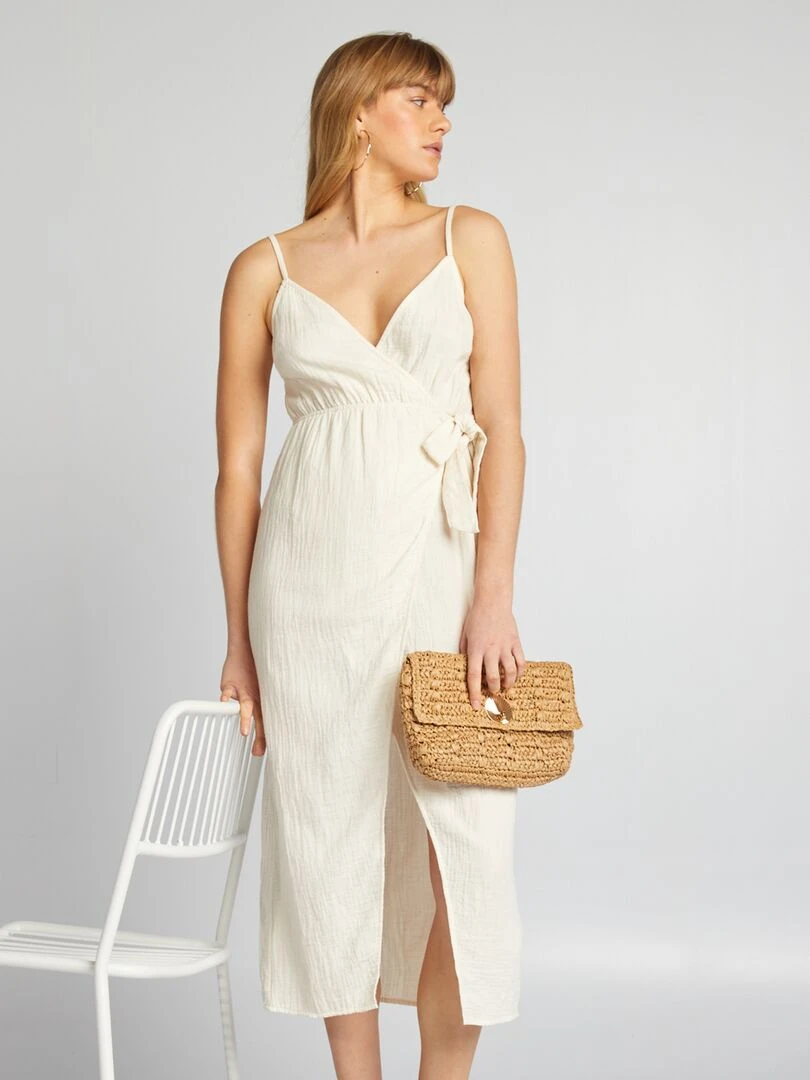 Robe à bretelles en double gaze de coton Beige