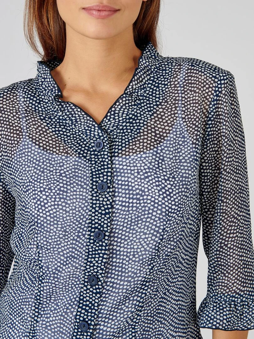 Chemisier à pois tissu crêpe   Damart   Bleu marine