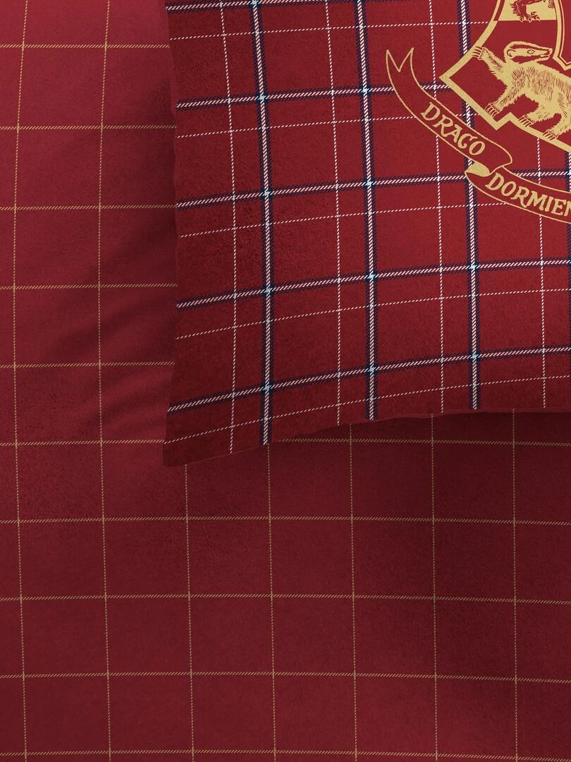 Parure de lit imprimée en flanelle de coton HARRY POTTER TARTAN Rouge