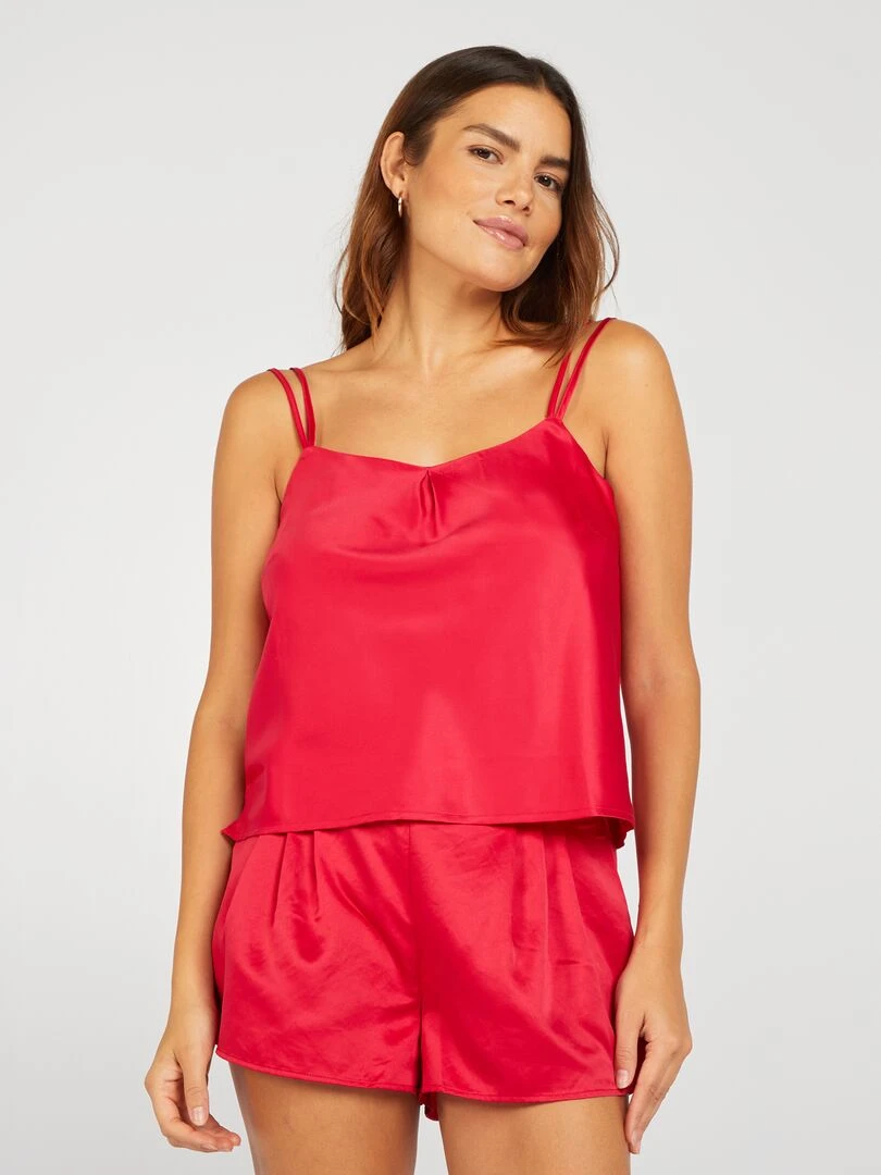 Short de pyjama en satin Rouge