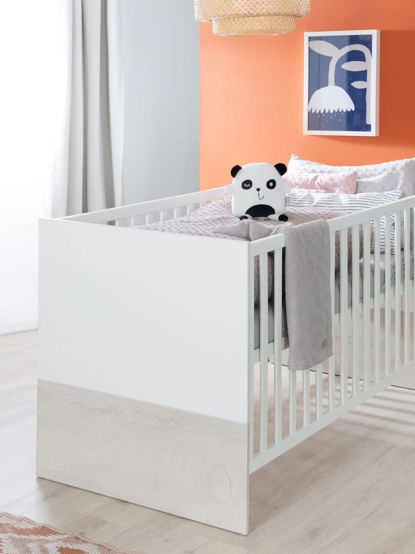 ROBA Lit bébé évolutif "Julia"   70x140   Convertible   Hauteur Réglable   Blanc/Chêne Blanchi   Blanc