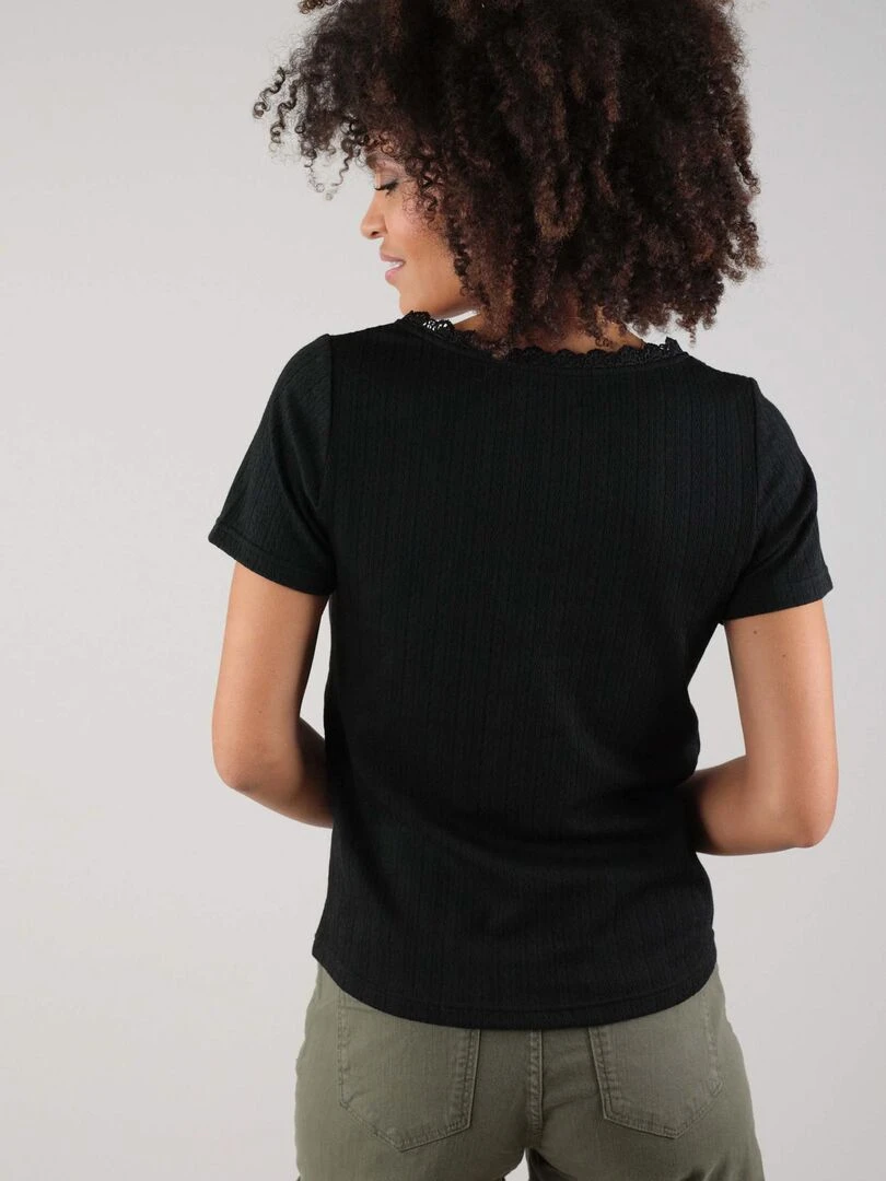 T shirt pour femme en maille jacquard 'Deeluxe'   Noir