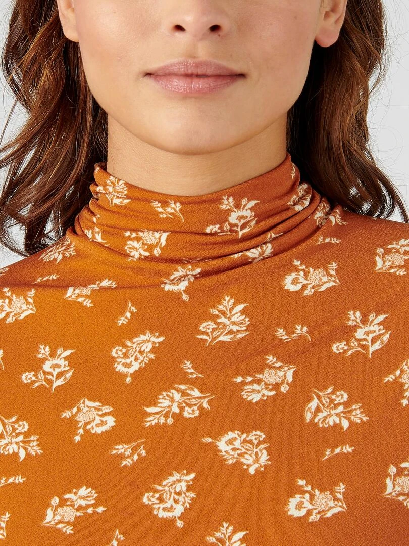Tee shirt col montant imprimé manches longues Damart Orange