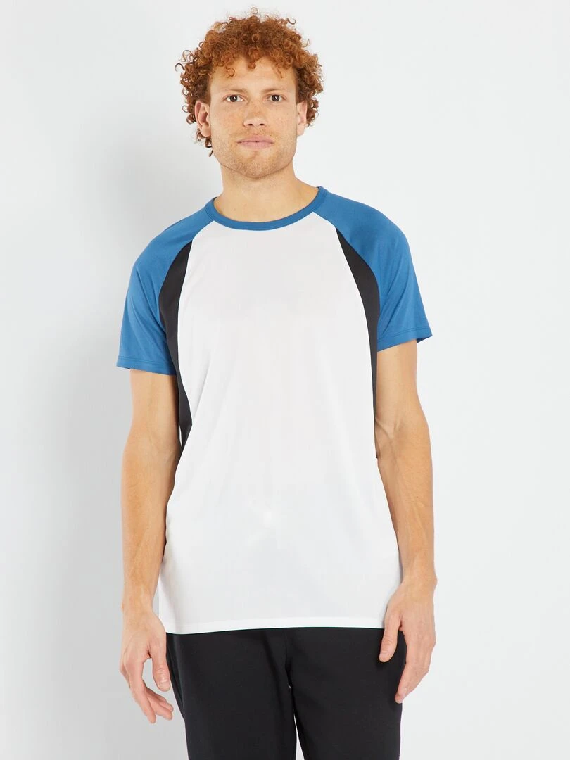 T shirt de sport bi matière blanc