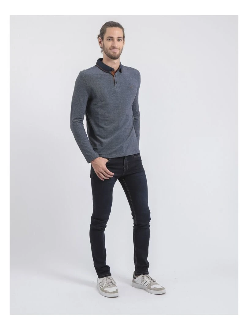 Polo manches longues pur coton PRISTOBAL   Bleu marine
