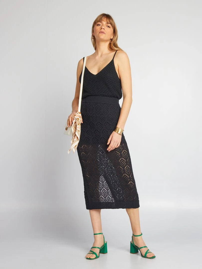 Jupe midi en tricot noir