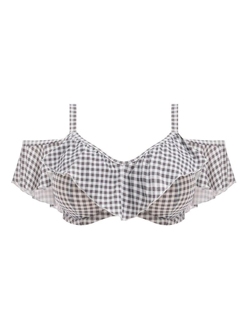 Haut de maillot de bain volanté grande taille Checkmate   Gris