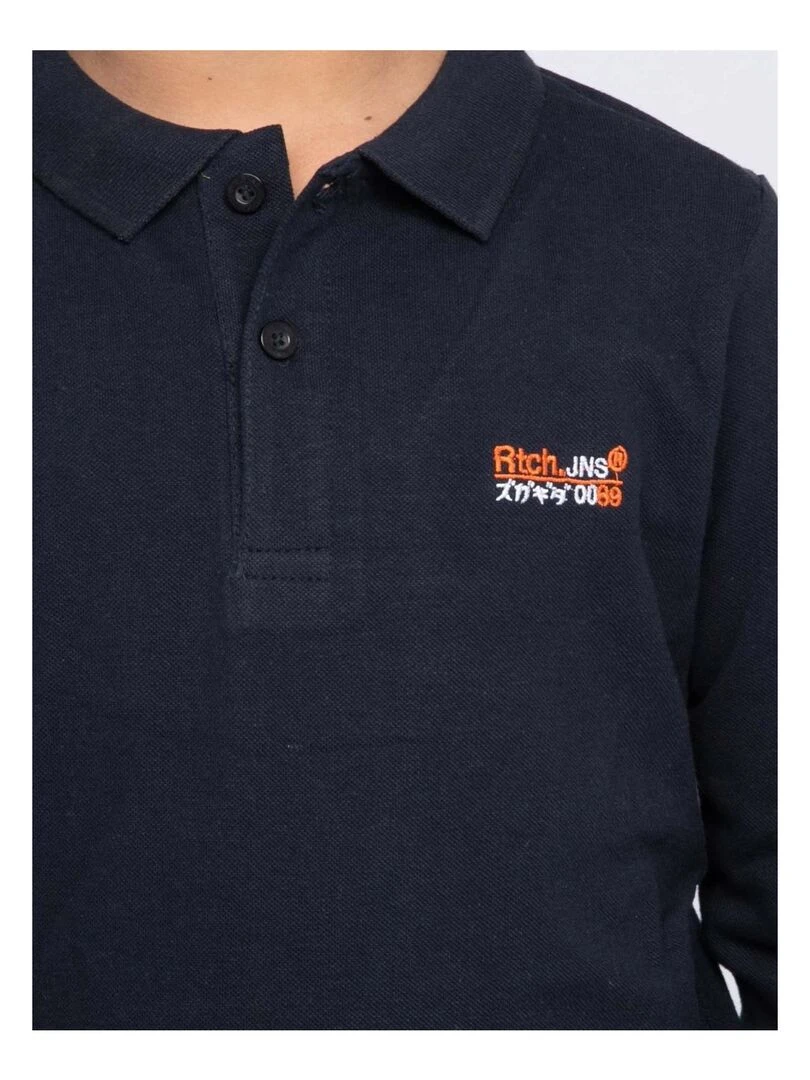 Polo manches longues pur coton PODRICK J   Bleu marine