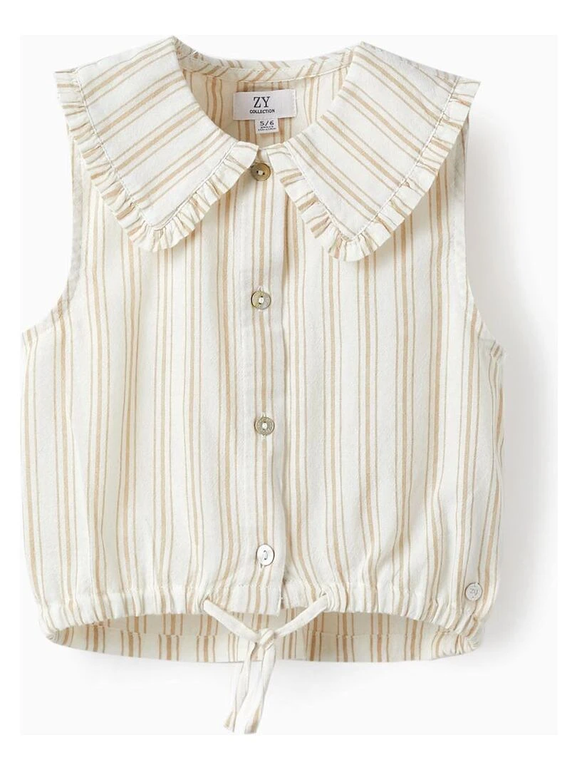 Chemise à Rayures et à Volants pour Fille manches courtes PICASSO Blanc
