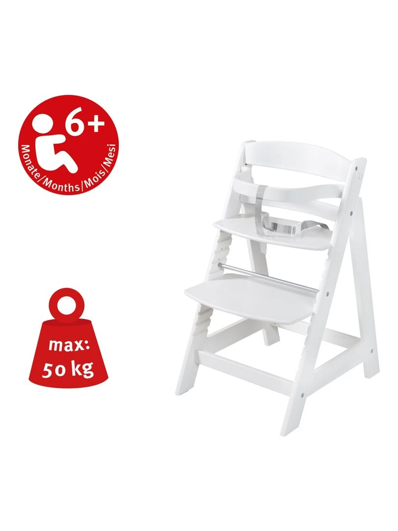 ROBA Chaise Haute Évolutive "Born Up" + Transat "Little Stars"   Blanc/Gris   Blanc