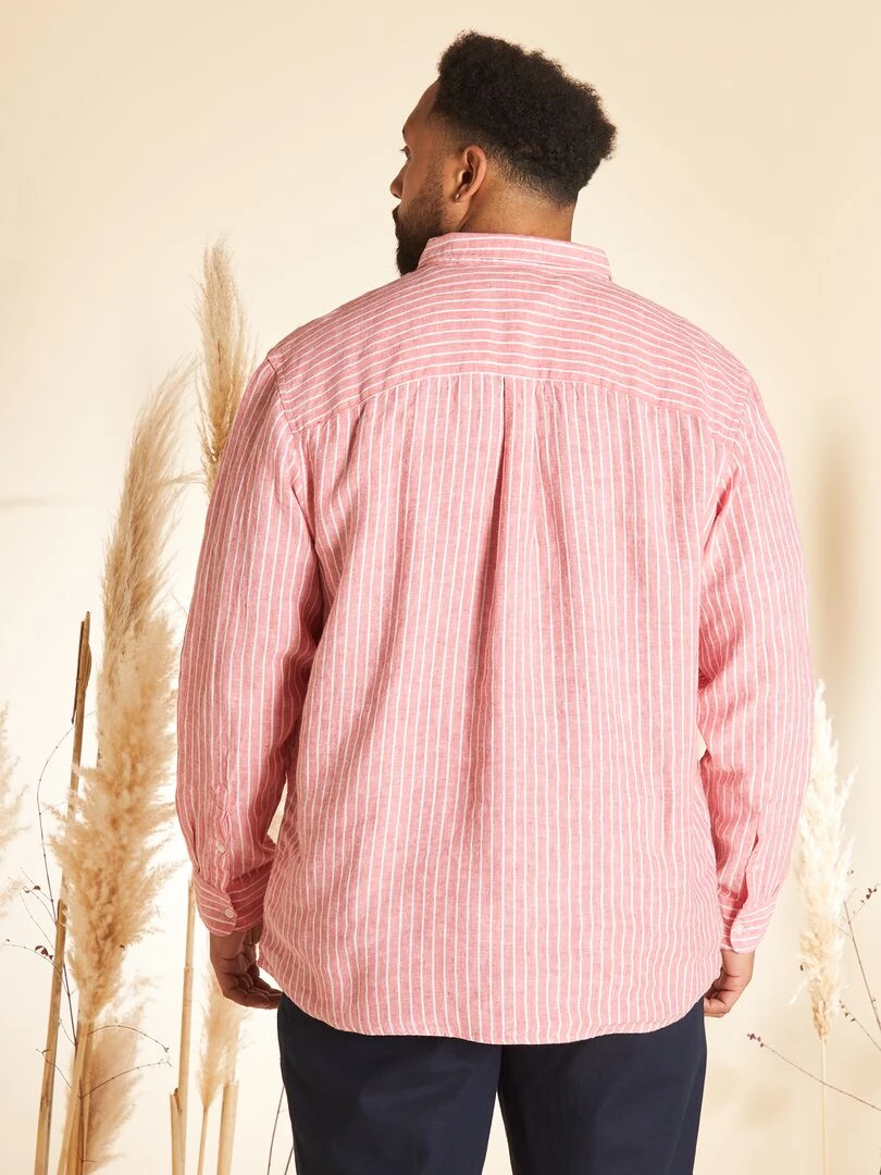 Chemise rayée en lin   Rouge