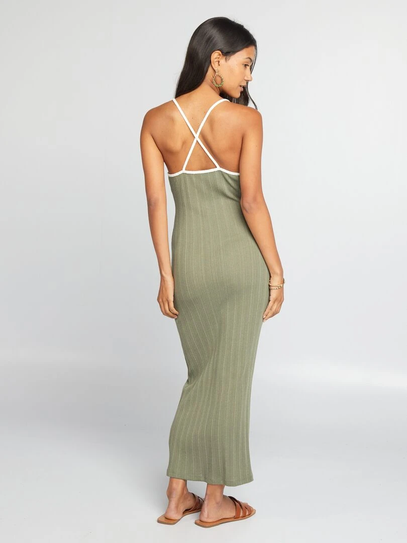 Robe longue fuseau en maille   Kaki