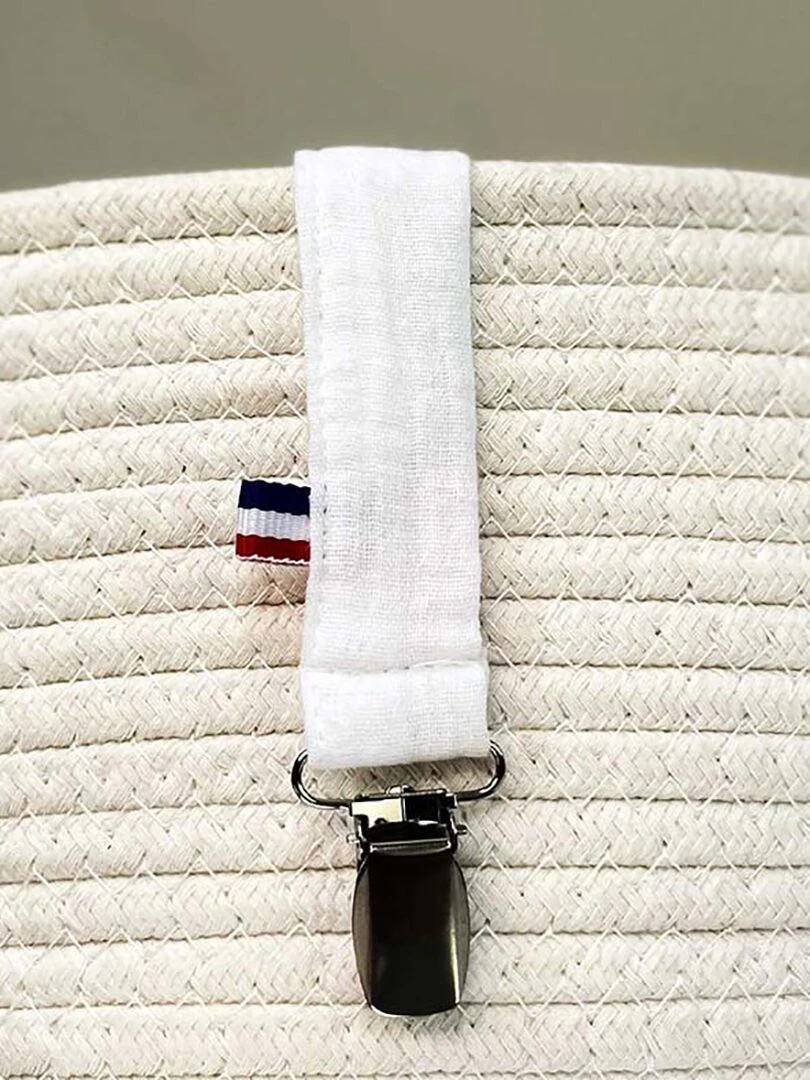 Attache Tétine en Coton Bio Teddy Blanc   Blanc