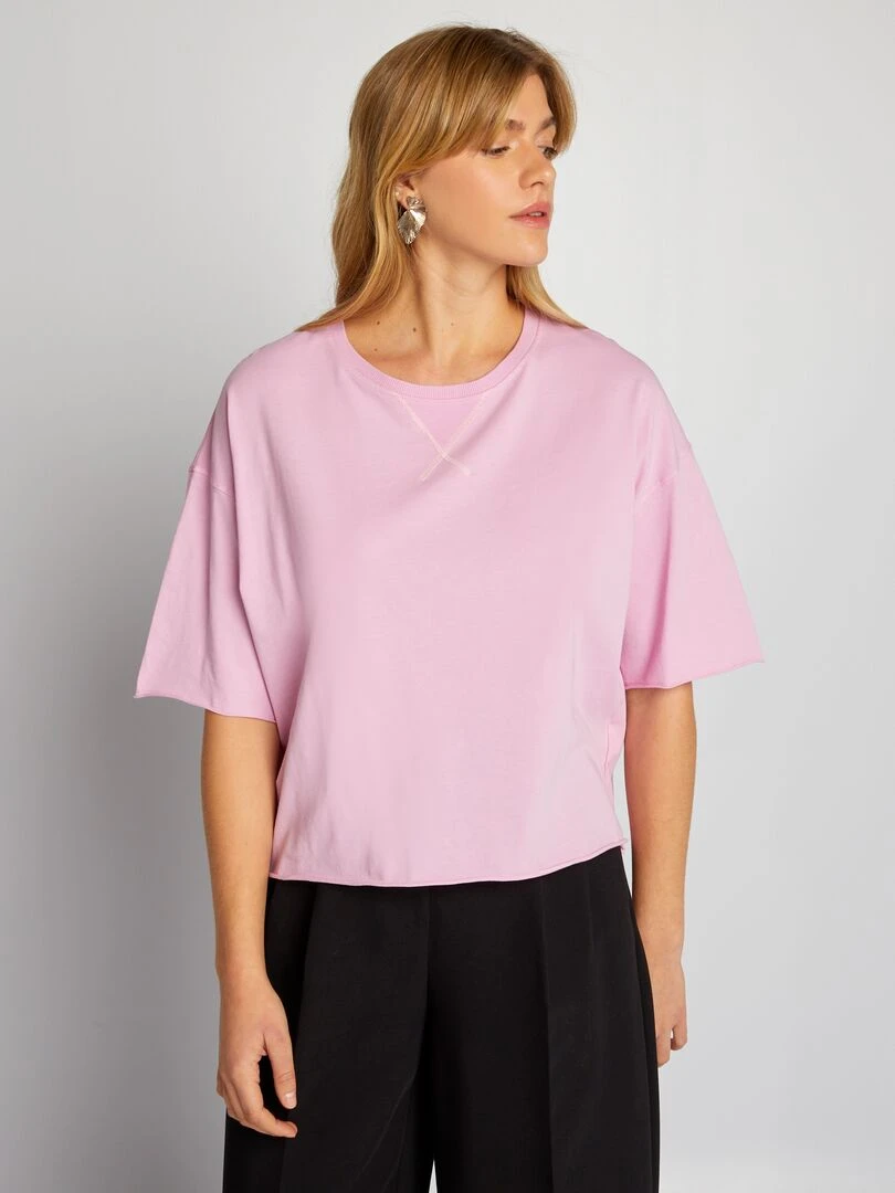 T shirt en coton avec emmanchures descendues   rose