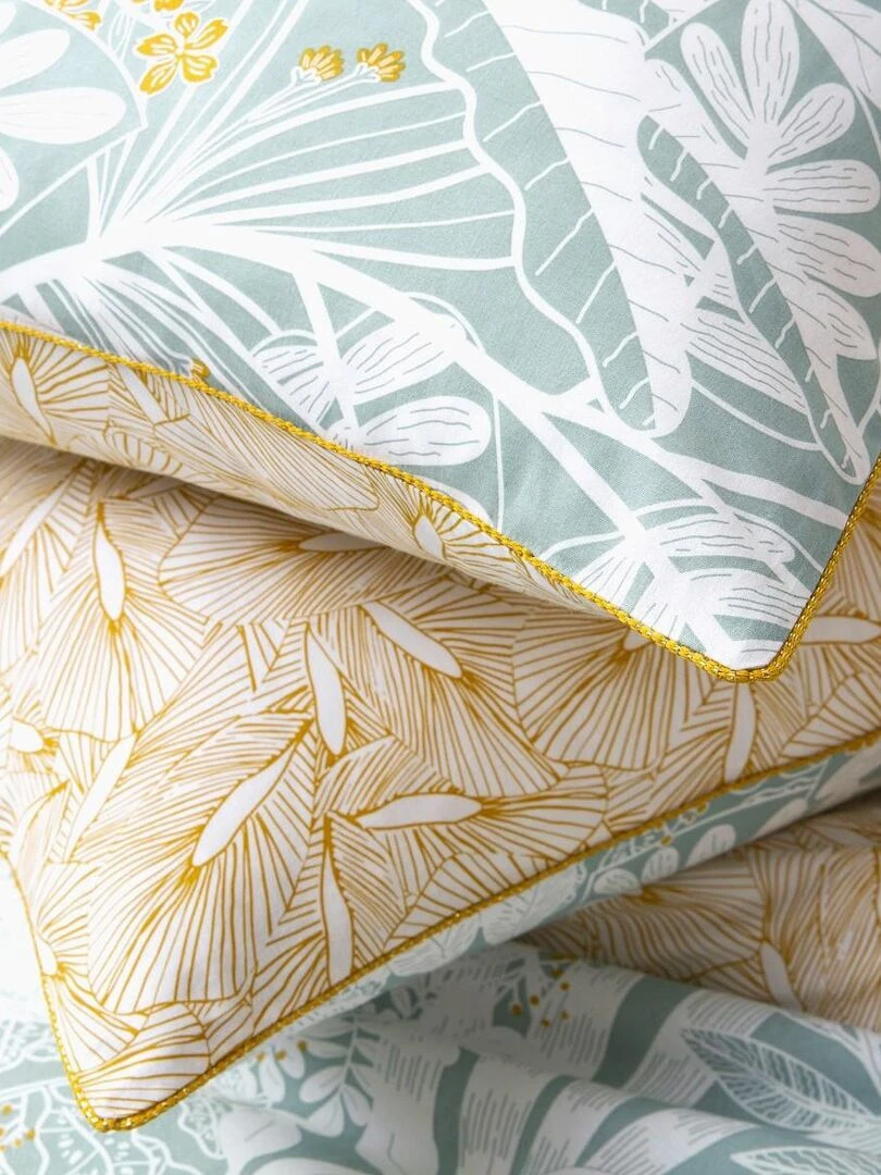 Future Home Parure de lit 2 personnes en coton 57 fils imprimé bleu Jaune