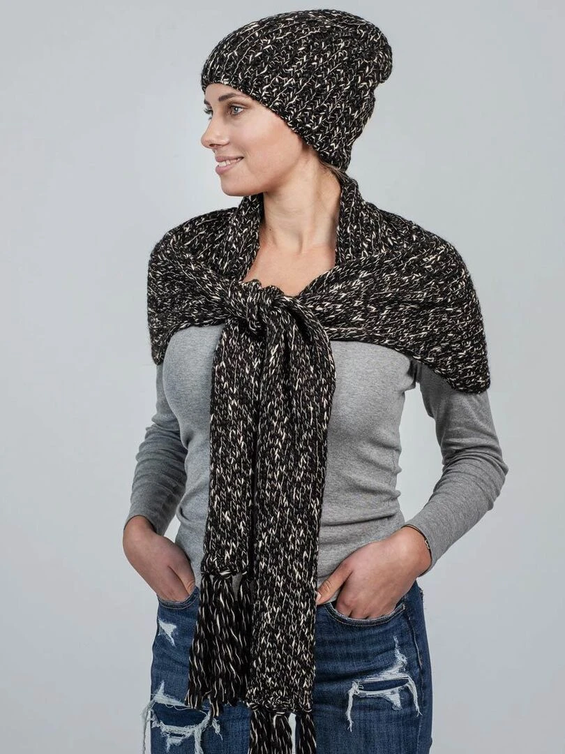 Ensemble Echarpe Bonnet Cabra Made in UE Noir