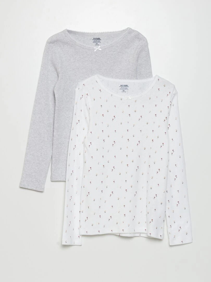 T shirt en maille pointelle Blanc/gris