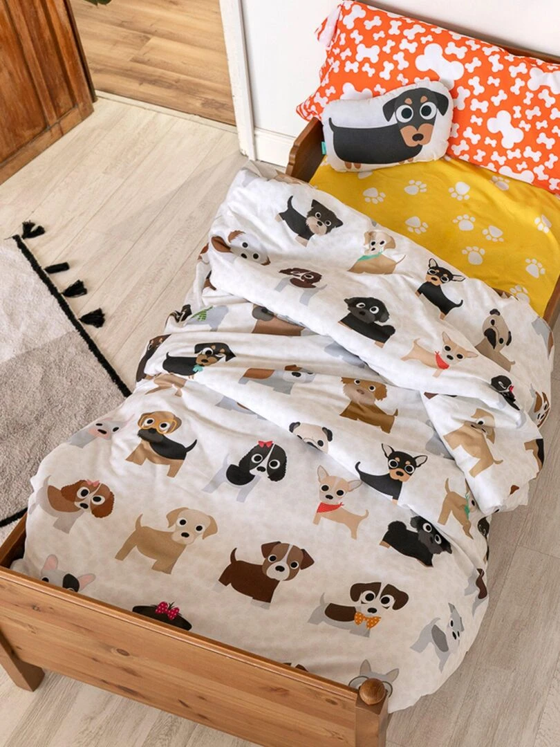 Parure housse de couette 2 pièces Dogs "Happyfriday" Gris Marron