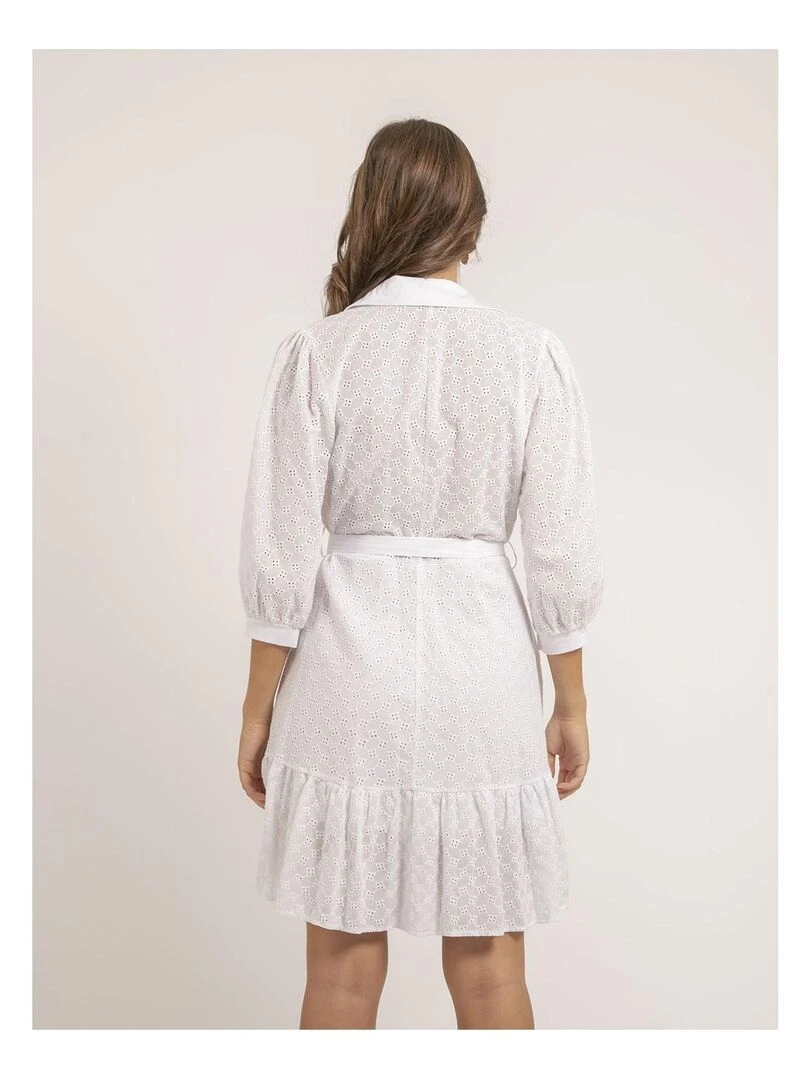 Robe chemise courte broderies anglaises ILOR Blanc