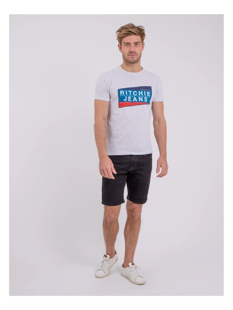 T shirt manches courtes col rond pur coton NOBLAKE   Gris