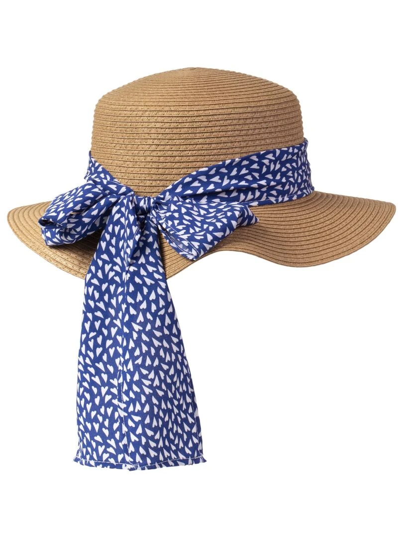 Chapeau Femme canotier Foulard cœurs Bleu Blanc