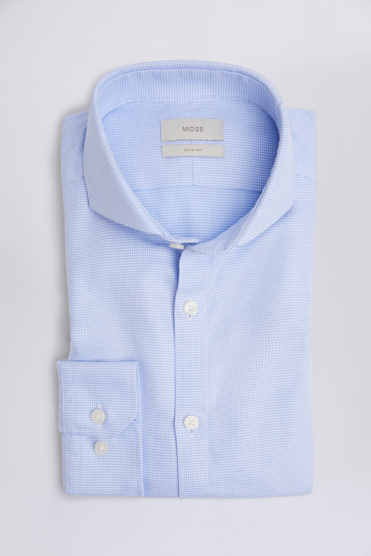 Slim Fit Sky Textured Non-Iron Shirt   Buy Online at Moss
