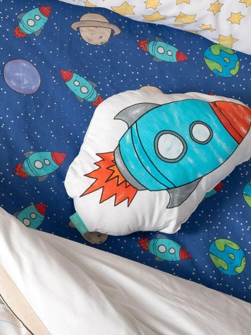 Coussin Space rocket "Happyfriday" Blanc