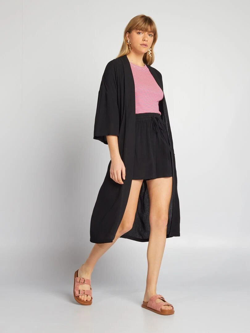 Short élastique en crêpe Noir uni