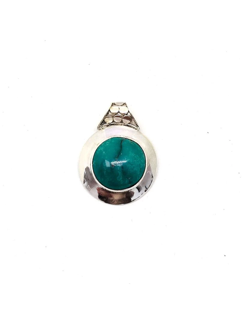 Pendentif rond argent turquoise Bijoucolor Argent