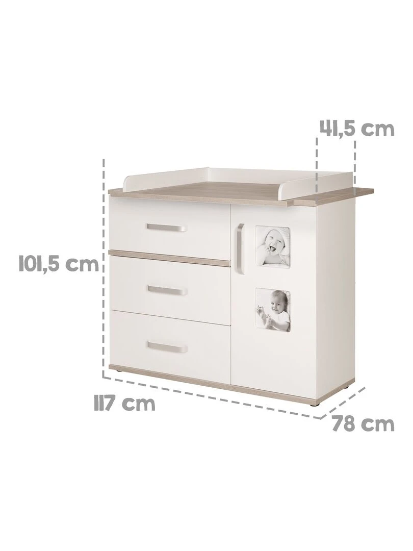 ROBA Large Commode à Langer "Moritz" avec 2 Cadres Photo   Hauteur à Langer 94 cm   Blanc Gris