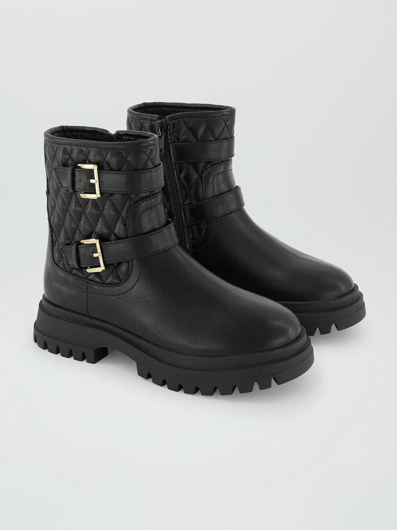 Bottines matelassées avec boucles noir
