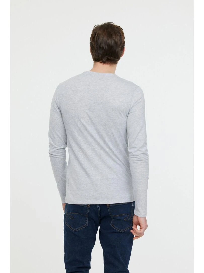 Lee Cooper   T Shirt manches longues coton regular AREO   Gris chiné