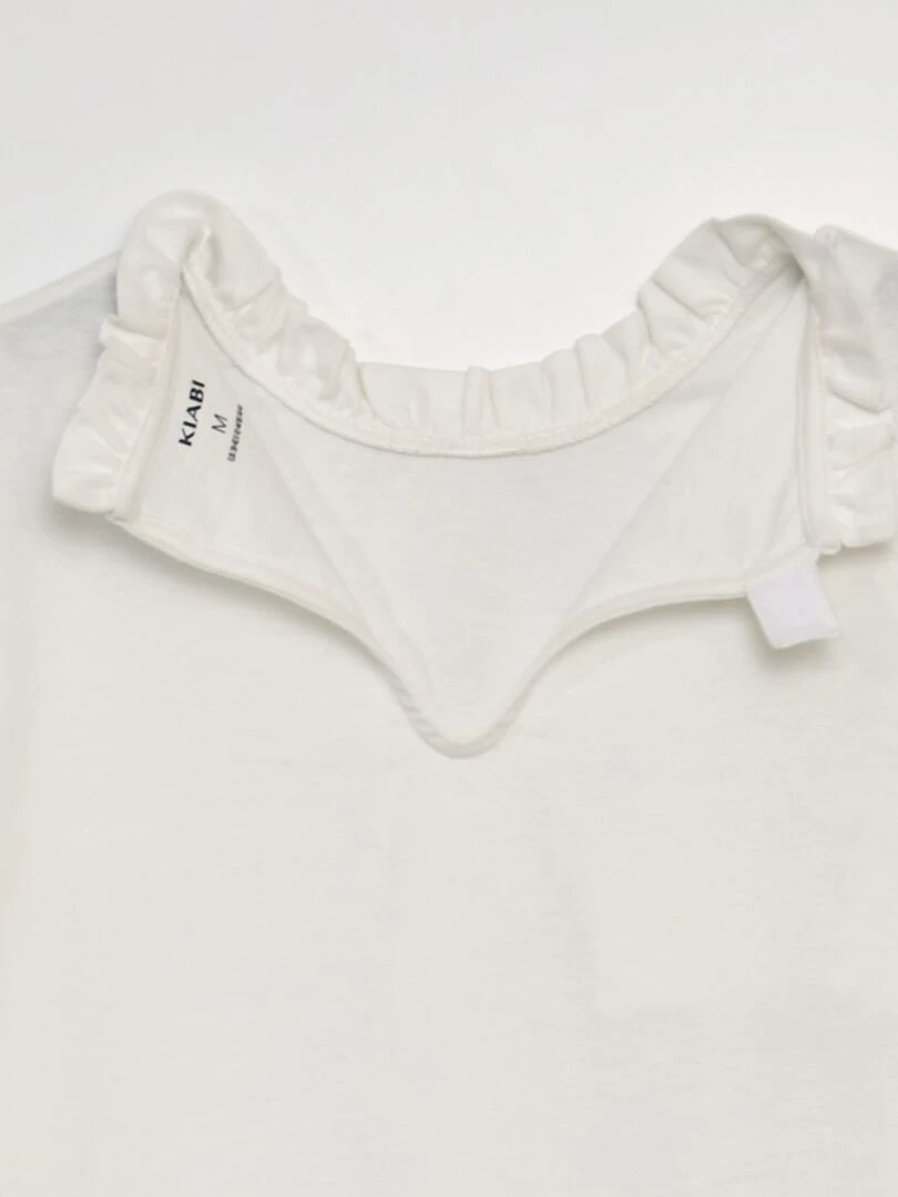 T shirt à col volanté   So Easy   blanc