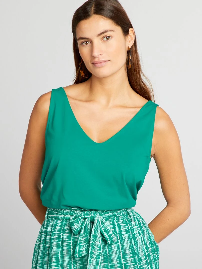 Débardeur uni col V Vert