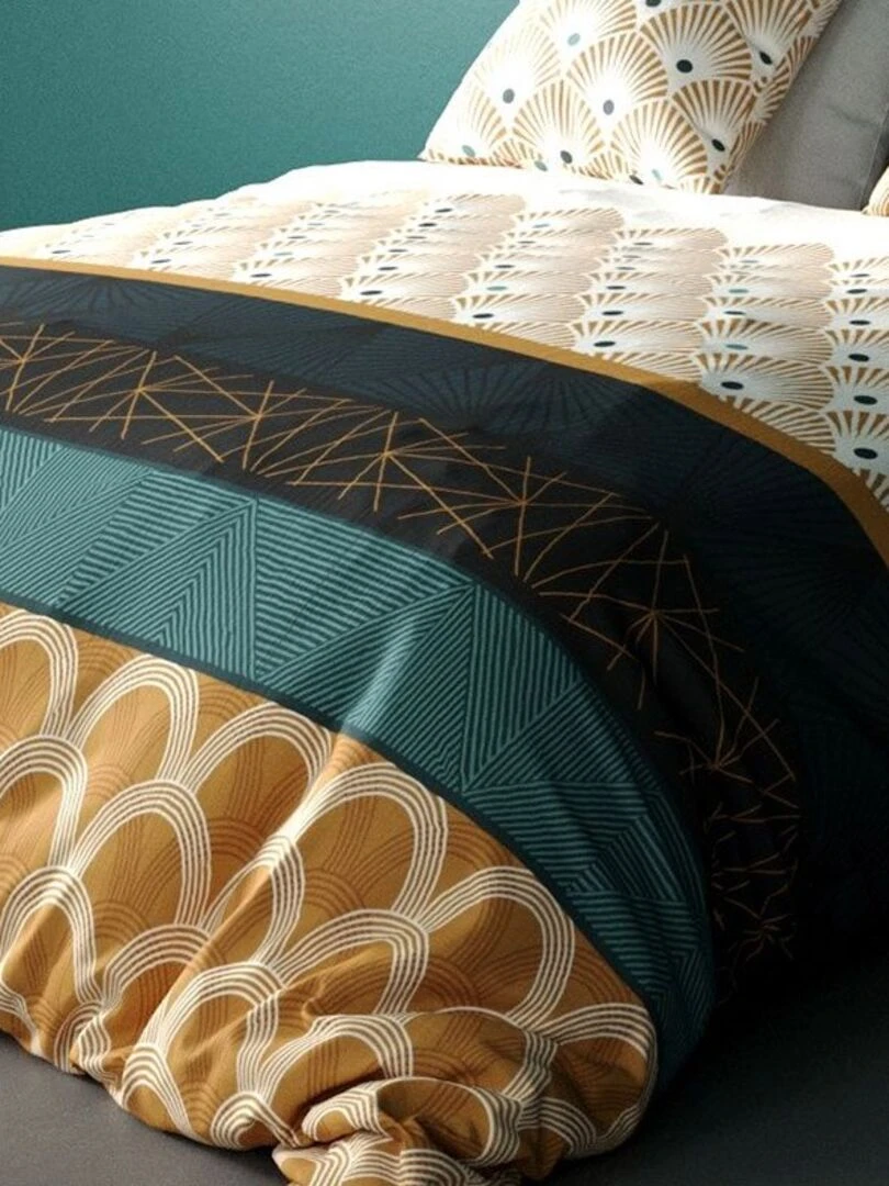 Housse de couette 260x240 Bangui + 2 taies 100% coton 57 fils   Bleu