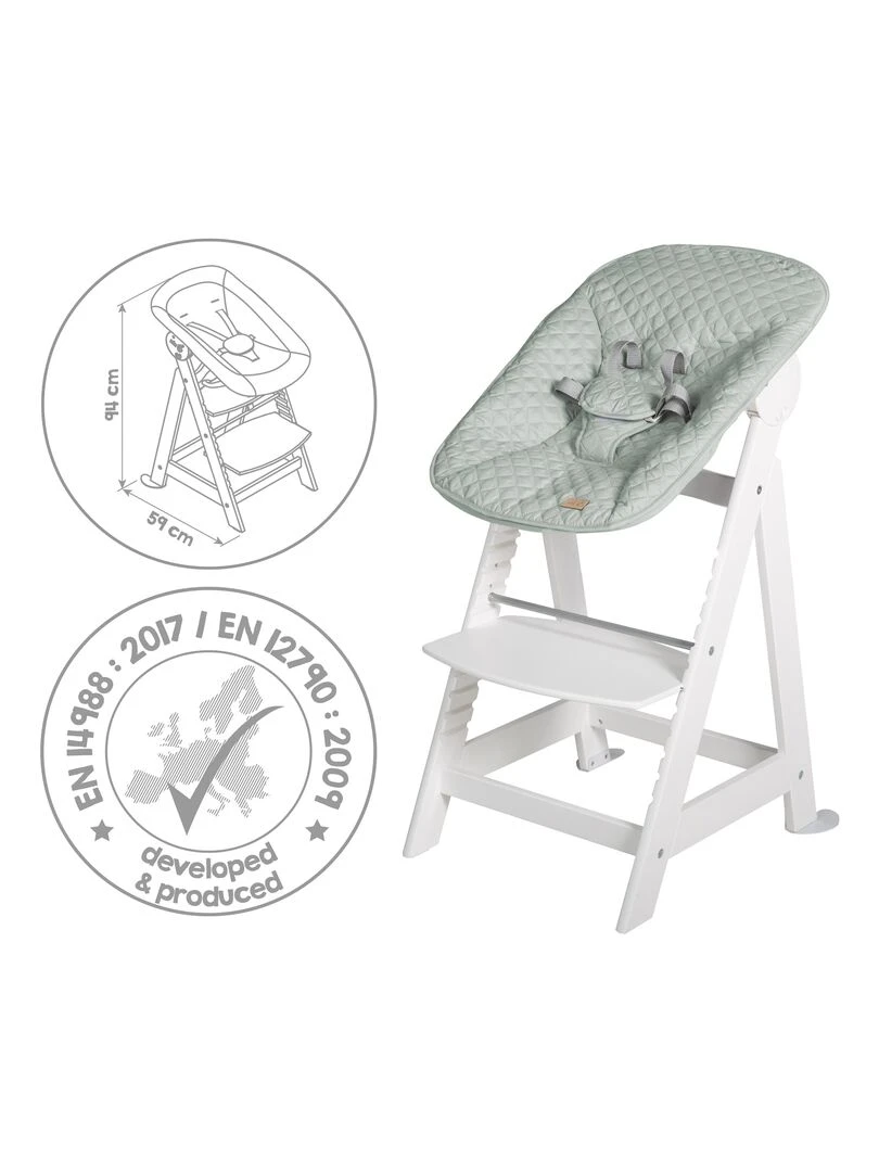 ROBA Chaise Haute Évolutive "Born Up" + Transat "roba Style"   Blanc/Vert   Blanc