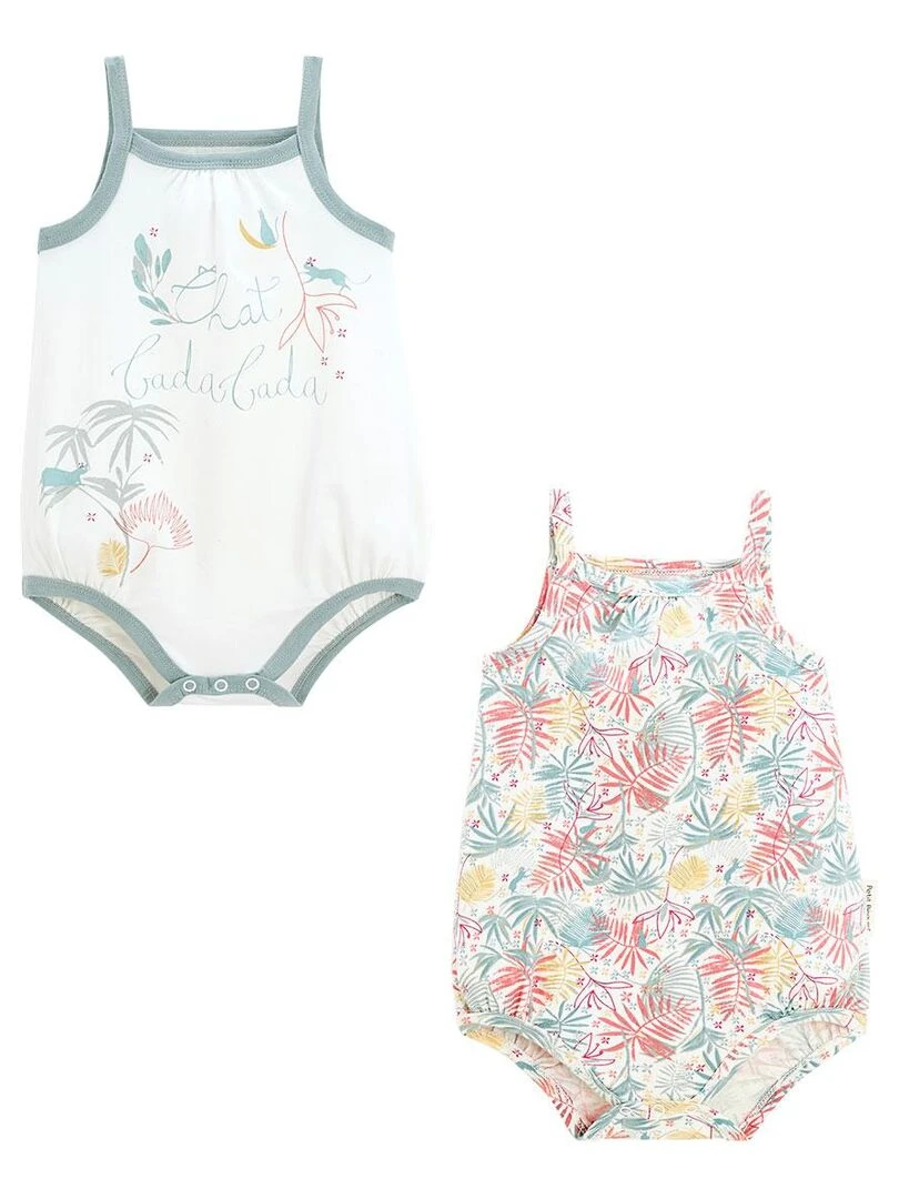 Lot de 2 bodies bébé à bretelles Chat bada bada Multicolore