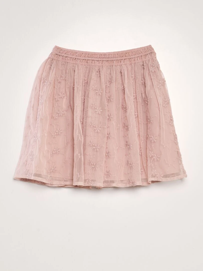 Jupe évasée en tulle brodé Rose clair