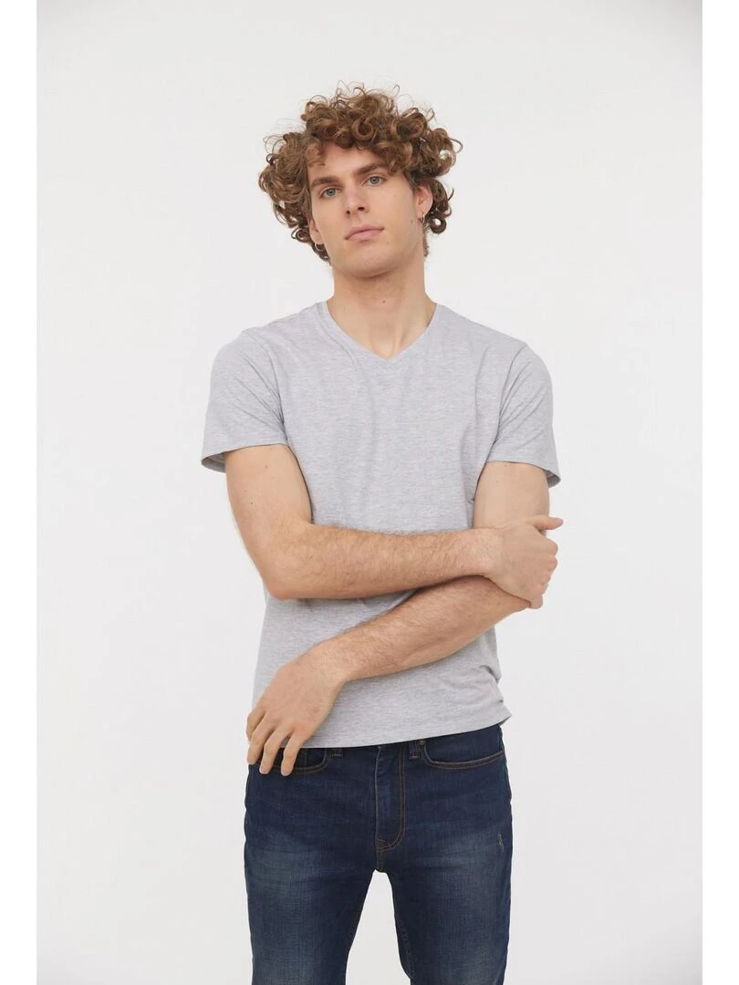 Lee Cooper T Shirt manches courtes coton regular AJESSY Gris chiné