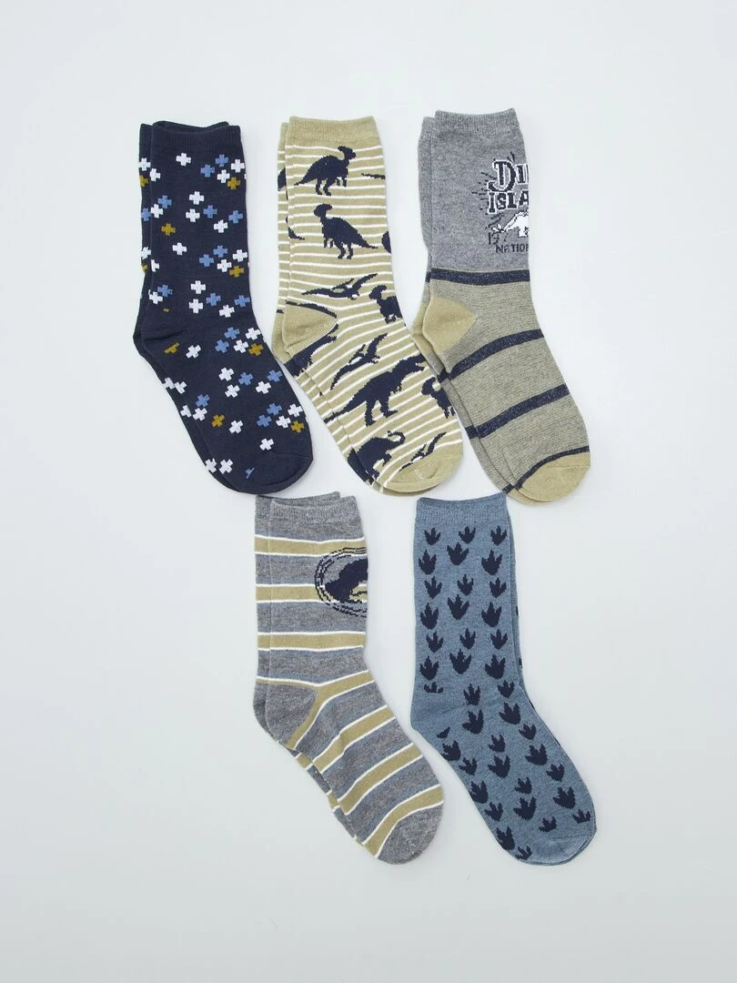 Lot de 5 paires de chaussettes imprimé dinosaure Kaki