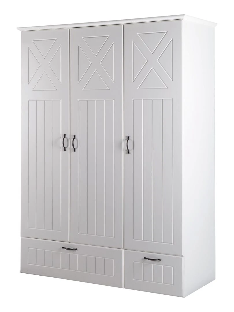 ROBA Armoire "Constantin" 3 portes et 2 tiroirs – blanc fraisé Blanc