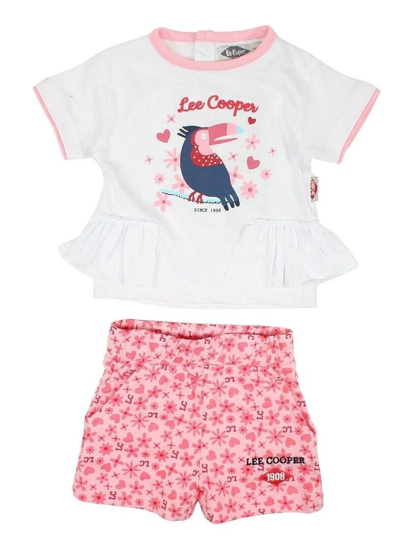 Lee Cooper Ensemble T shirt short bébé fille Imprimé Lee Cooper Rose