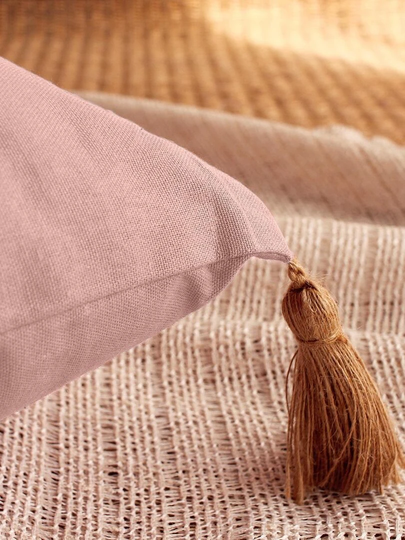 Coussin avec pompons en jute Vieux rose