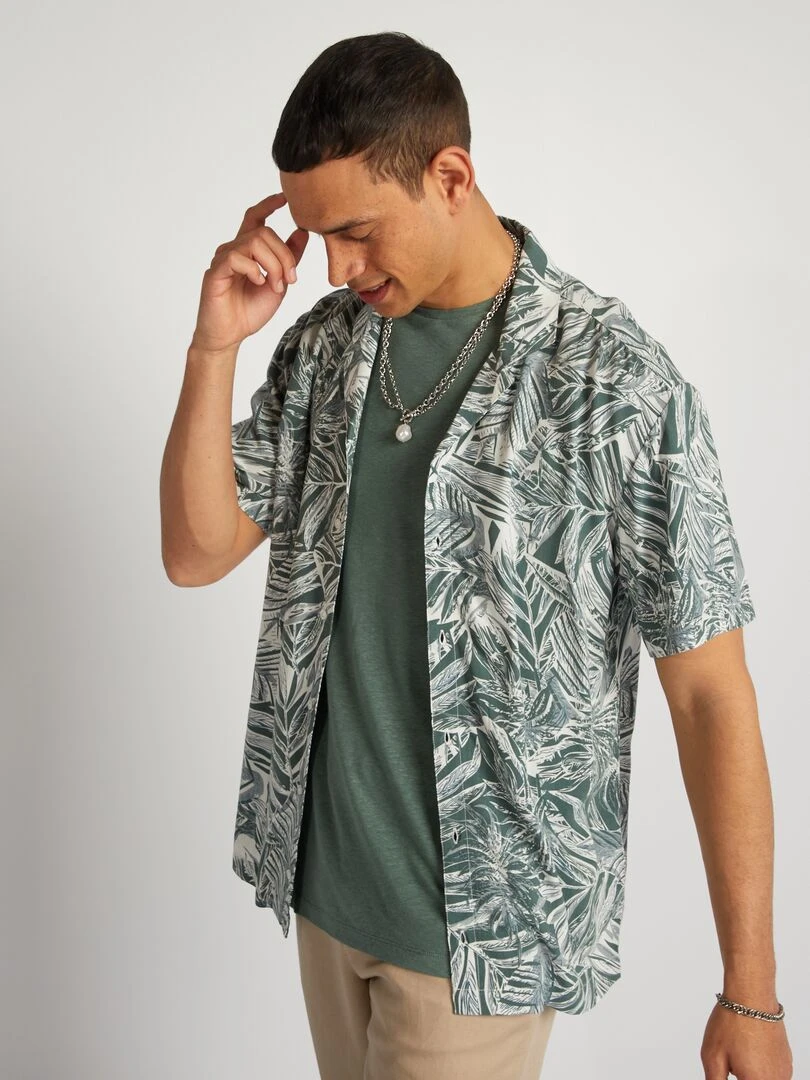 Chemise imprimée à manches courtes Vert
