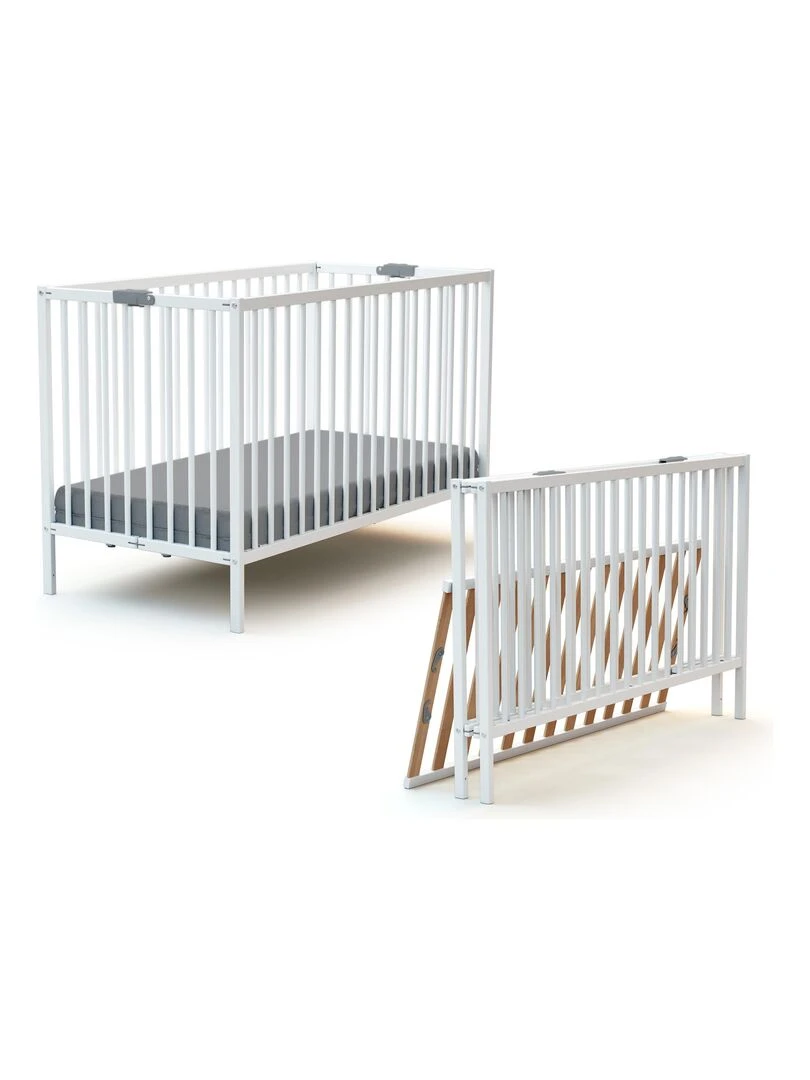 WEBABY Lit bébé pliant en bois   Blanc