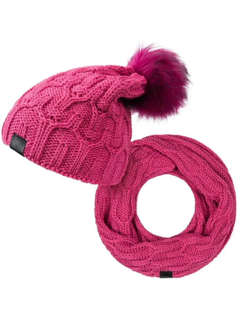 Ensemble Snood Bonnet Maribel Made in UE Rose fushia