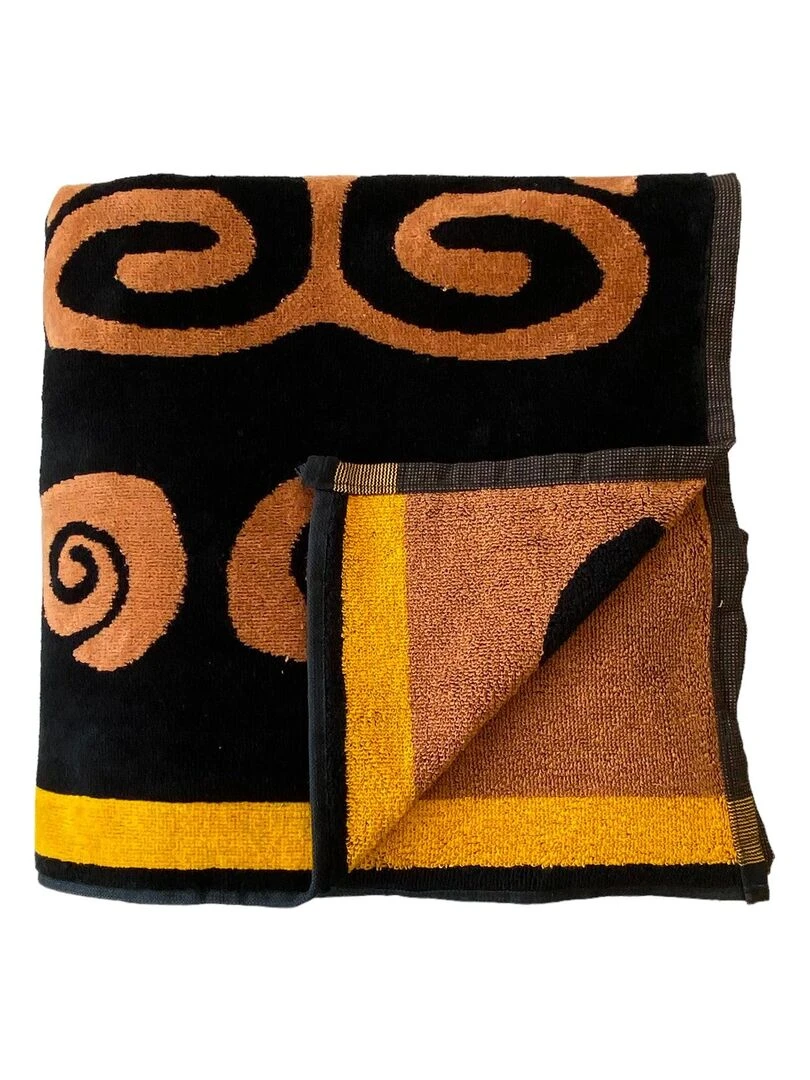 Serviette de plage éponge velours Jacquard Tribalta 140x180 400g/m²   Noir Marron