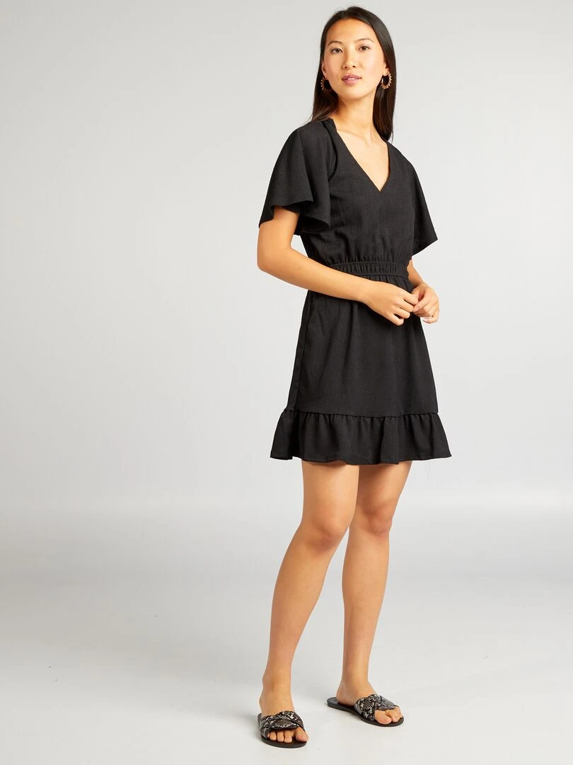 Robe courte imprimée à volant noir