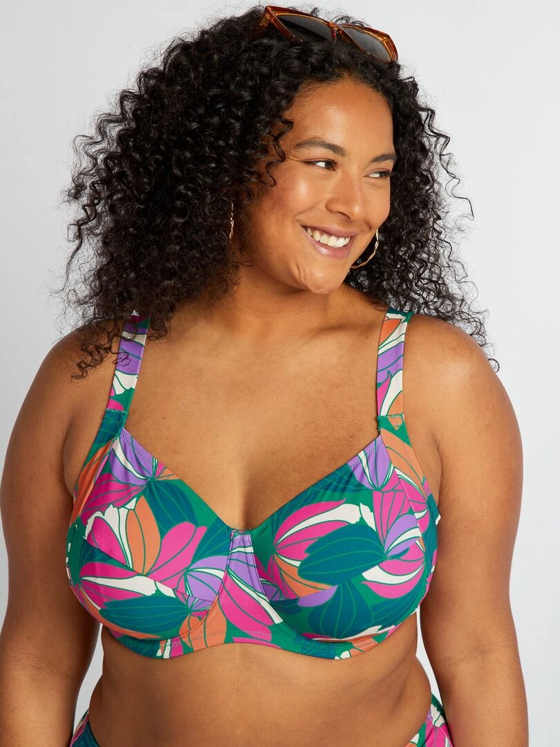 Soutien gorge de bain imprimé maxi fleurs Vert