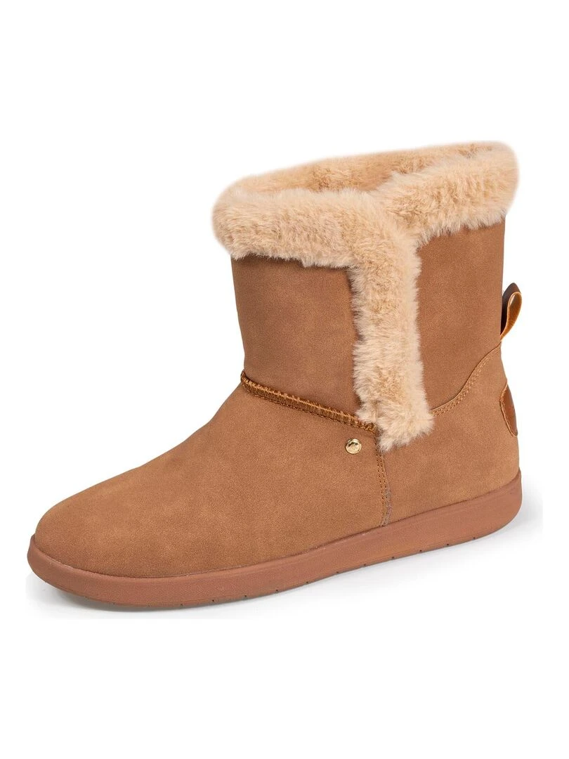 Bottines Femme fourrées avec revers Camel Marron